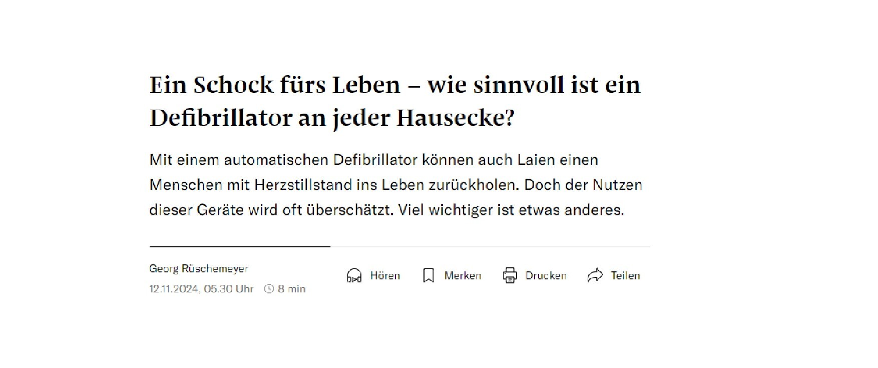 Ein Schock fürs Leben – wie sinnvoll ist ein Defibrillator an jeder Hausecke?